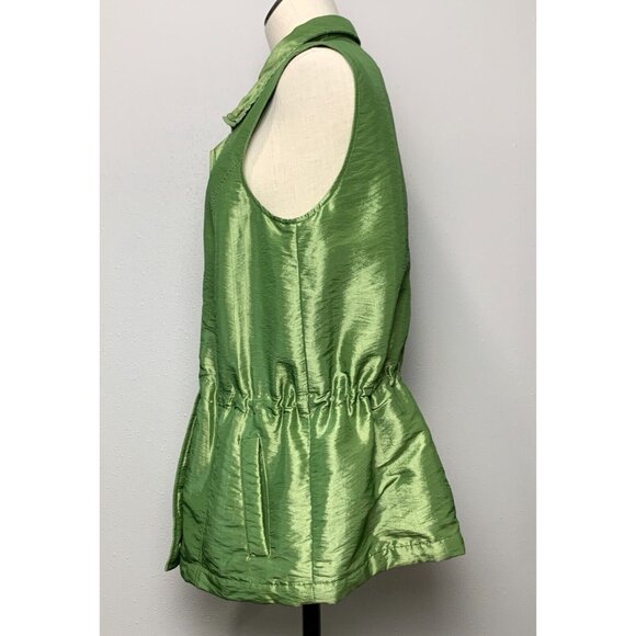 Coldwater Creek Womens Green Sleeveless Shiny Vest Jacket Full Zip Snap Medium - Picture 2 of 16